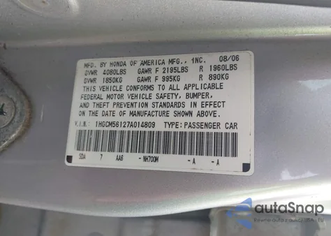 2007 Honda Accord 2.4 Vp z USA, uszkodzony, nr VIN 1HGCM56127A014809